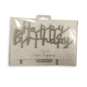 Silver Happy Birthday Cake Topper